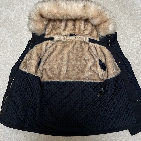 TOPSHOP Faux Fur Parka Navy Jacket - Picture 10 of 11